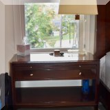 F16. Baker Furniture Barbara Barry Collection side table with drawer. 26.5”h x 38”w x 20”d 
